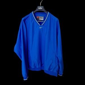 Vintage 90's Nike Center Swoosh Windbreaker V Neck Pullover Jacket Large Blue